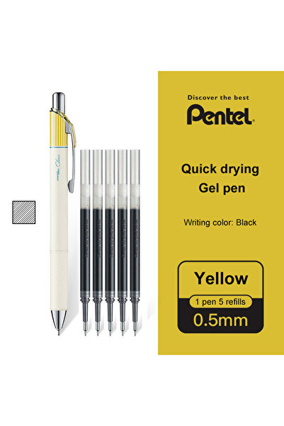 Choice قلم حبر جاف Pentel ENERGEL أصفر (1+5 قطع) ياباني الصنع، طراز Clena BLN...