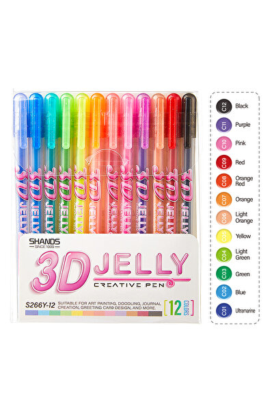Choice مجموعة أقلام جل ثلاثية الأبعاد من شاندز، 12 قلمًا، رأس عريض 1.0 مم، حب...