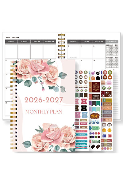 Choice1 Pink 2026-2027 A5 Weekly & Monthly Planner – Jan 2026 to Dec 2027 Spiral Organizer with Calendar & N