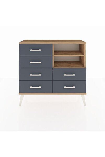Dienni Arges Şifonyer 2 Raflı 6 Çekmeceli 88x30x80 Çam-Çam/Antrasit