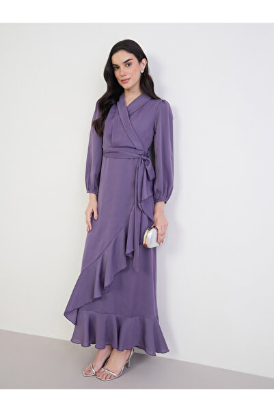 Styli Lilac Ruffle Long Sleeves Wrap Maxi Dress