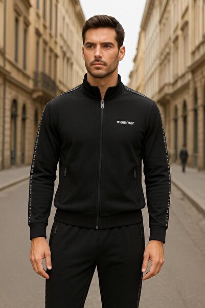 Masimar Men's Zippered Elasticated Mock Neck Piece Cotton Tracksuit Set