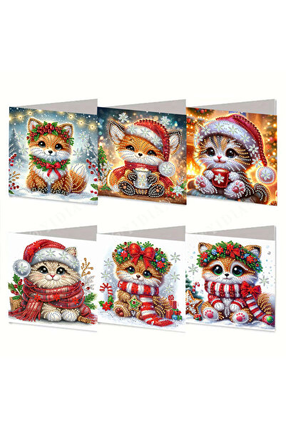 Choice مجموعة بطاقات تهنئة بالرسم الماسي مكونة من 6 قطع، مقاس 30×15 سم، اصنعها بنفسك، حيوانات لطيفة، بطاقات تهنئة يدوية الصنع للعطلات