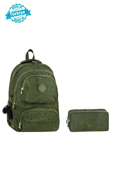 Royal Glow Rucsac casual din material Crinkle și suport pentru stilou Crinkle cu 2 buzunare, cu breloc cadou