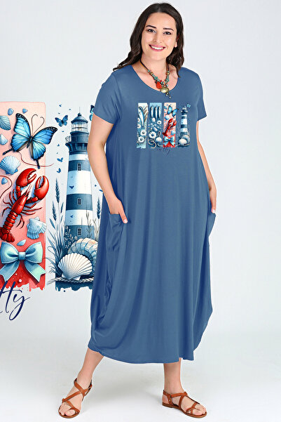 Curvy Trend Plus Size Lighthouse Salty Printed Jumbo Short Sleeve Dress