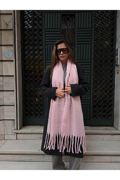 Tina İstanbul وشاح صوف مستورد ذو ملمس ناعم وشراشيب باللون الوردي