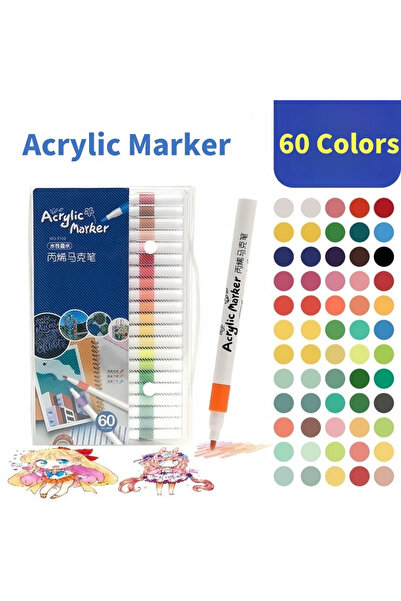 Choice قلم تحديد أكريليك سريع الجفاف، علبة PVC، 60 لونًا، مجموعة أدوات رسم متعددة المواد