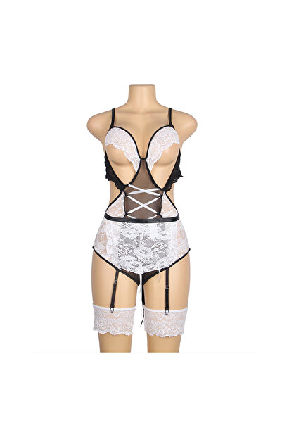 Lingerie and Fashion Style Lace Sexy Garter Belt Maid Costume with Leg Ring