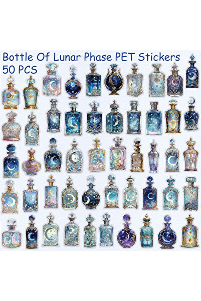 Choice ٥٠ قطعة من ملصقات PET شفافة بتصميم زجاجة كرتونية لأطوار القمر، مناسبة ...