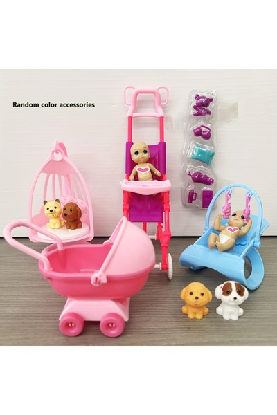 Choice مجموعة حيوانات أليفة صغيرة للدمى، بيت لعب، عربة دمى، كرسي هزاز، إكسسوا...