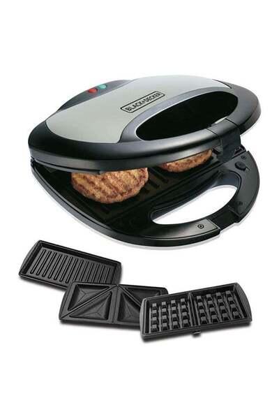 Generic BLACK+DECKER 2-Slot Sandwich Maker 3-in-1 with Interchangeable Grill & Waffle Plates, 750W (TS2090-B