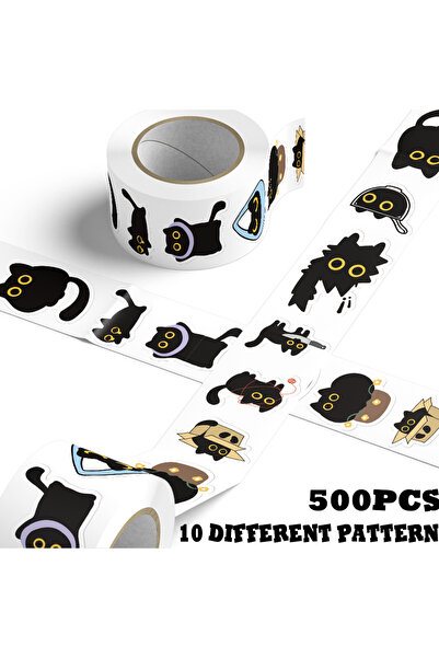Choice 500 قطعة/لفة ملصقات قطة سوداء قابلة للطي، كرتونية، لتزيين الكمبيوتر ال...