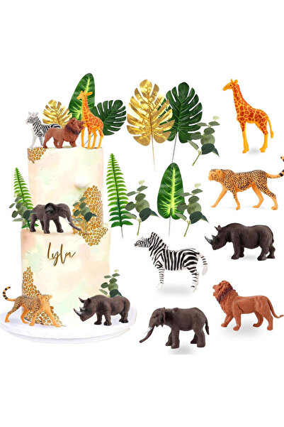 Choice 13pcs Jungle Animal Cake Decoration Topper with Zebra Lion Giraffe rhinocero Cheetah Cake Topper fo