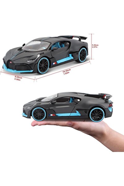 scntoys نموذج سيارة بوغاتي ديفو الرياضية W16 المصبوب مع صوت وأضواء وأبواب قابلة للفتح، لون أزرق