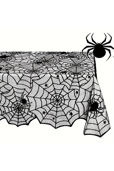 Choice مفرش طاولة من الدانتيل الأسود بتصميم شبكة العنكبوت - زينة هالوين مناسبة لرف المدفأة