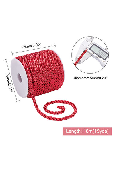 Choice حبل حريري أحمر بطول 19.6 ياردة، ثلاثي الطبقات، زينة عيد الميلاد، خيط م...