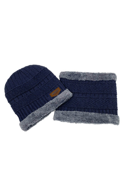 Choice قبعة شتوية زرقاء للرجال، قبعة محبوكة من المخمل الناعم، وشاح من الصوف ا...