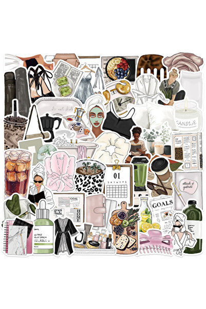 Choice مجموعة ملصقات "فتاة نظيفة" من 50 قطعة، بتصميم عصري مستوحى من شخصيات "م...