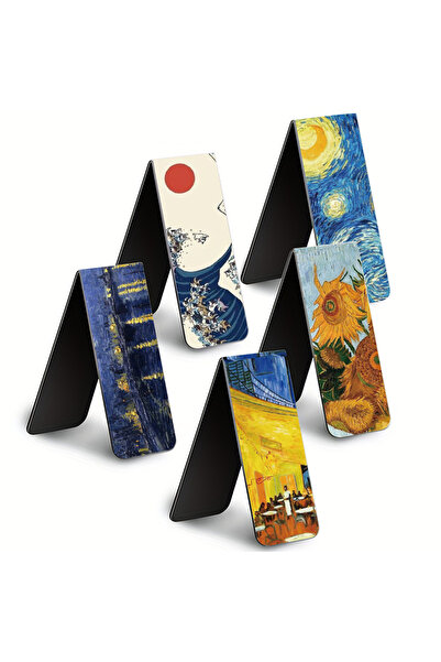 Choice مجموعة من 5 قطع من فواصل الكتب المغناطيسية، مزينة برسومات مونيه وفان جوخ، بتصميم عتيق.