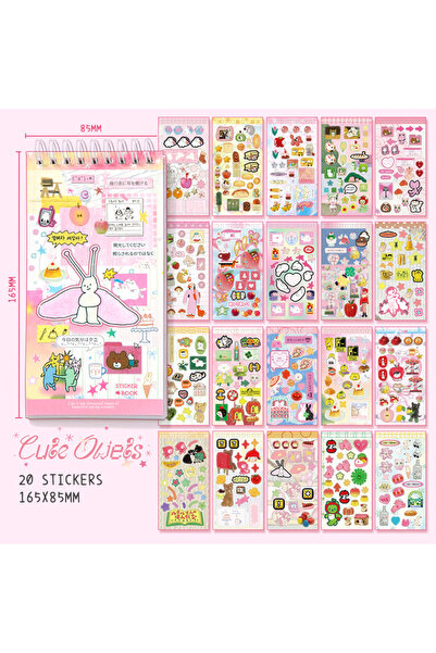 Choice1 Pink 20 Sheets INS Cartoon Style Sticker Book Cute Decoration Sticker...