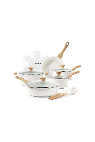 Sensarte 17-Piece Ceramic Non-Stick Cookware Set (Cream White)