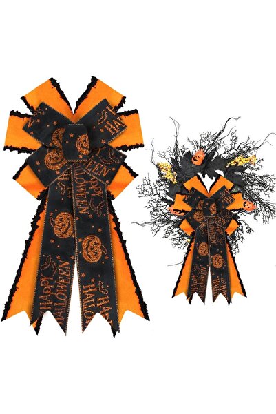 Choice فيونكة كبيرة من الخيش باللونين البرتقالي والأسود، مقاس 20.86 × 11.42 بوصة، من تصميم ستايل 4، لتزيين أكاليل الزهور وديكورات الهالوين، وفيونكة على شكل يقطينة.