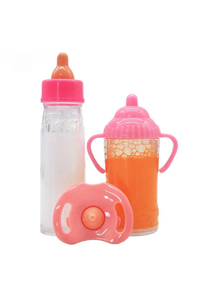 Choice مجموعة زجاجات رضاعة كبيرة الحجم باللون الوردي لدمية طفل، تتضمن عربة أط...