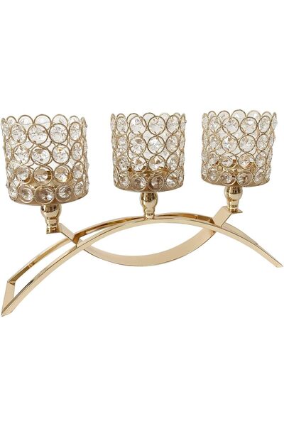 The Bros وعاء كريستالي ذهبي للثروة، حامل شموع بثلاثة أذرع (أسطوانة ذهبية)