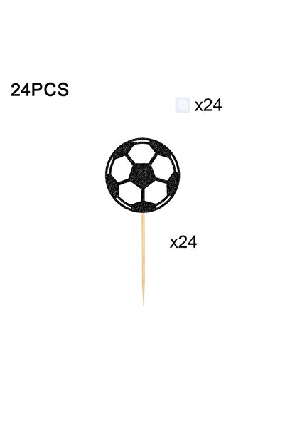 Choice زينة كعكة كرة القدم السوداء من يومديد، 24 قطعة، زينة كب كيك على شكل كر...