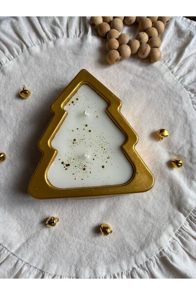 FLAME CANDLE HANDMADE CANDLES Dekoratif Gold Rengi Çam Ağacı Mumluk , Amber K...