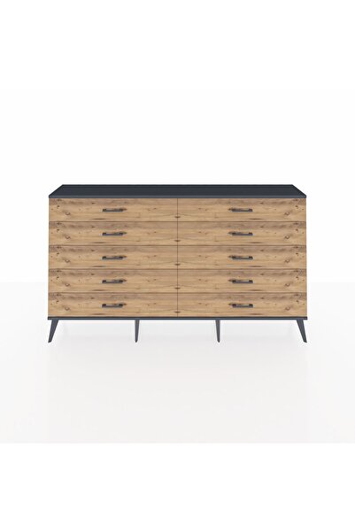 Dienni Arges Konsol 10 Çekmeceli 176x30x99 Antrasit-Antrasit/Çam