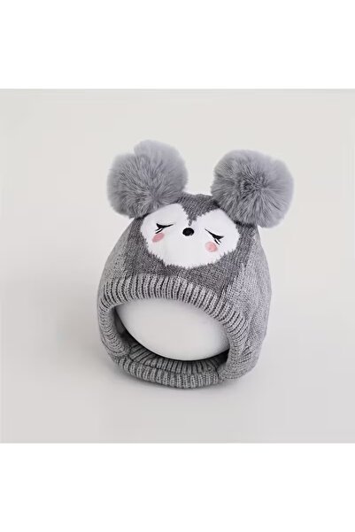 GlassySKY (6 أشهر - عمر سنتين) قبعة صوفية شتوية محبوكة للأطفال من البنات/الأولاد على شكل قلب مع أذنين على شكل دب