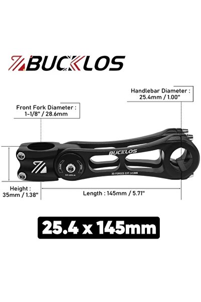 BUCKLOS جذع دراجة قابل للتعديل من 25.4 مم إلى 145 مم، مصنوع بتقنية التشكيل ثل...