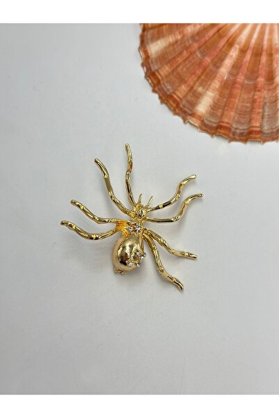 MyladyAccessoriess Tek Taş Detay Gold Örümcek Broş
