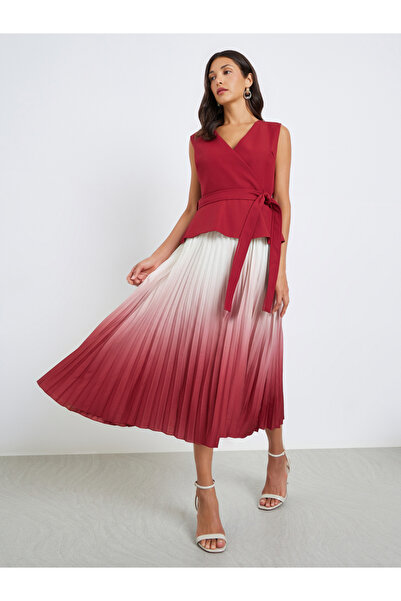 Styli فستان ميدي نسائي بتصميم أومبري مطوي على شكل حرف A