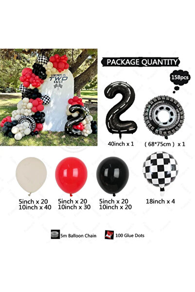 Choice طقم قوس بالونات بتصميم سيارات السباق، 40 بوصة، 20240923A02-2، 158 قطعة...