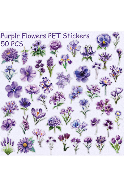Choice ٥٠ قطعة من ملصقات زهور بنفسجية شفافة من مادة PET، مناسبة لأجهزة الكمبي...