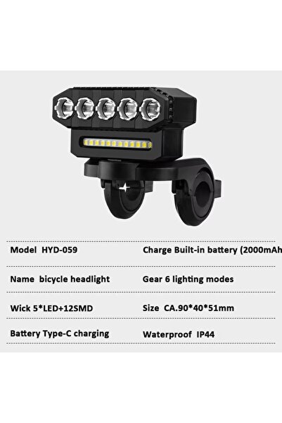 Choice مصباح أمامي للدراجة مزود بخمسة مصابيح LED وجرس بقوة 130 ديسيبل، قابل ل...