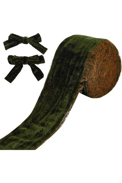 Choice شريط مخملي أخضر زيتوني داكن بطول 5 ياردات وعرض 2 بوصة، بتصميم عتيق. رق...