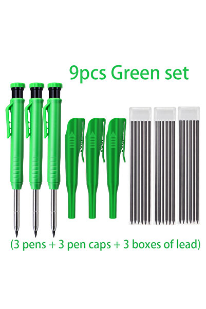 Choice مجموعة أقلام رصاص نجار ذات ثقوب عميقة QB216-9 خضراء مكونة من 9 قطع/مجم...