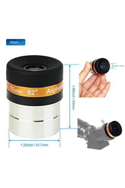 Choice عدسة عينية لتلسكوب سيليسترون 10 مم بزاوية رؤية واسعة 62 درجة، غير كروي...