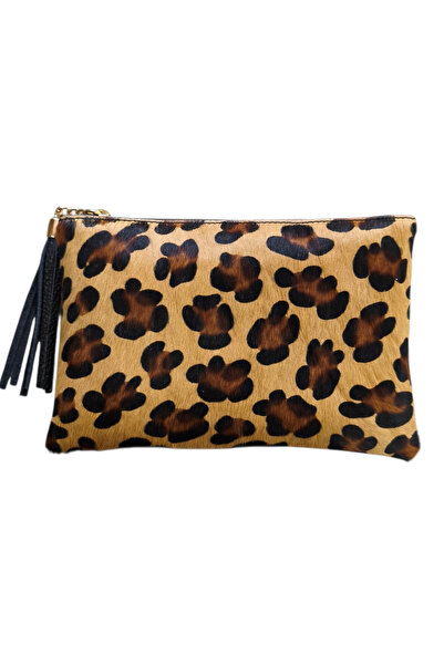 OEM Leopard print clutch bag with fur