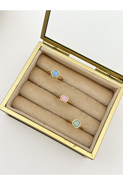 ŞekerAksesuar Özel Seri Gerçek Opal Taş Daire Model Ayarlanabilir Yüzük