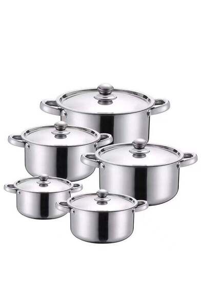 Bright Home طقم أواني طهي من الفولاذ المقاوم للصدأ ثلاثي الطبقات مكون من 10 قطع - متوافق مع المواقد الحثية، آمن للاستخدام في غسالة الأطباق، مناسب للفرن