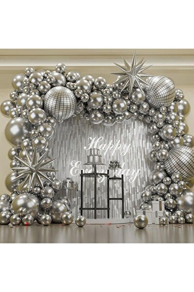 Choice كما هو موضح في الصورة، طقم قوس بالونات فضي مكون من 112 قطعة، مناسب لحف...