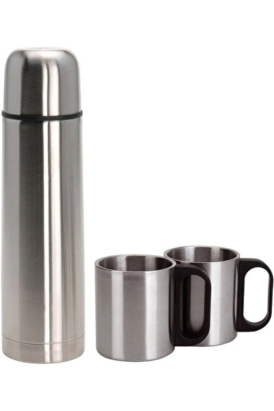 Excellent Houseware Σετ θερμός και δύο κούπες, ανοξείδωτο ατσάλι, 1 λίτρο, ασημί