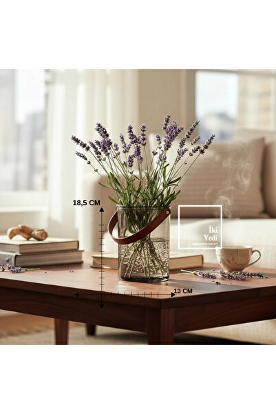 İki Yedi Konsept Nadia 773 Deri Kulplu Cam Vazo 18,5 cm Minimal Şeffaf Füme R...