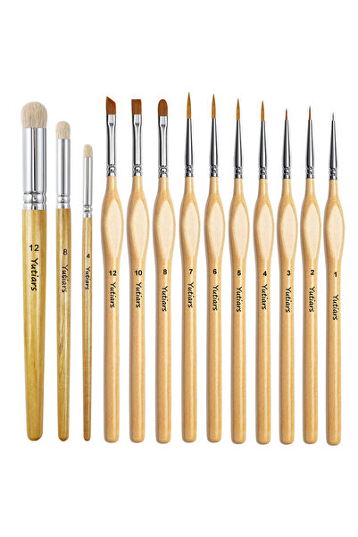 Choice3 مجموعة فرش خشبية للرسم المصغر مكونة من 13 قطعة، منها 3 فرش خشبية جافة...