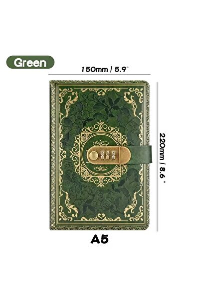 Choice دفتر ملاحظات رقمي أخضر عتيق بكلمة مرور مع قفل مقاس A5، مثالي للرجال وا...