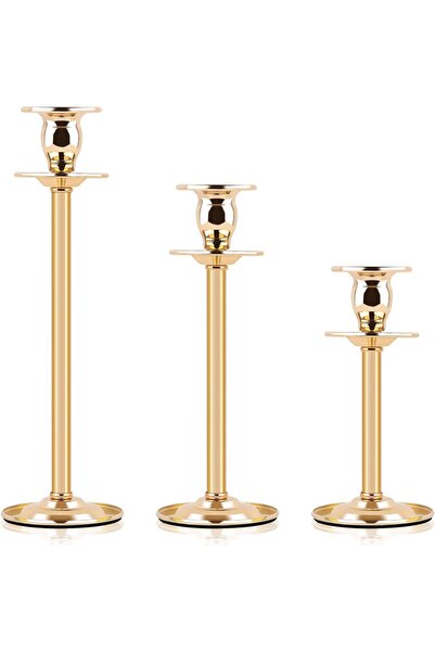The Bros طقم حامل شموع مدببة من ثلاث قطع من LeJuveny Gold (معدن عصري كلاسيكي)